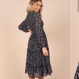 Petal & Pup Edwinna Frilled Midi Dress- Navy